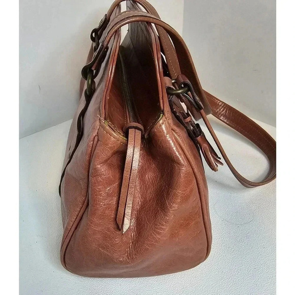 Rue Princesse Paris Distressed Leather Double Handle Shoulder Bag Handbag Tassel - Picture 6 of 12